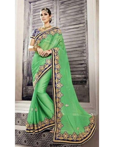 Sari Designer Vert et Bleu Muneera 2 - 3 jours ouvrés.