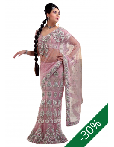 Lehenga sari rose pastel Shamira paiement sécurisé