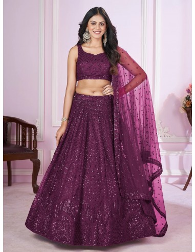 Lehenga sequin prune Ahila Comparez et commandez 