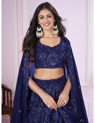 Lehenga sequin bleu marine Anushya Pour