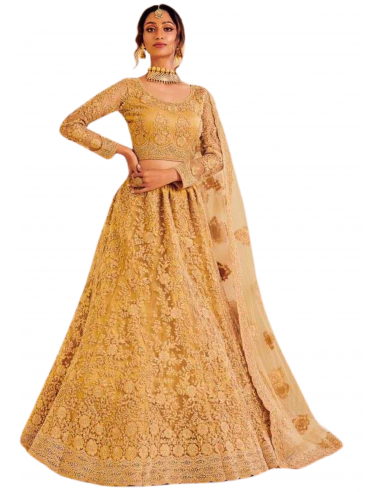 Lehenga nuptial beige doré Inaya les muscles