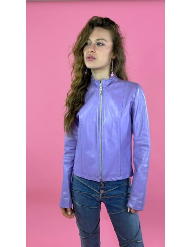 Veste violette en cuir y2k avec fermeture éclair français