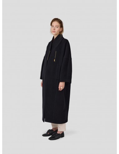 Eren coat in black woolen fabric and cashmere rembourrage situé sous